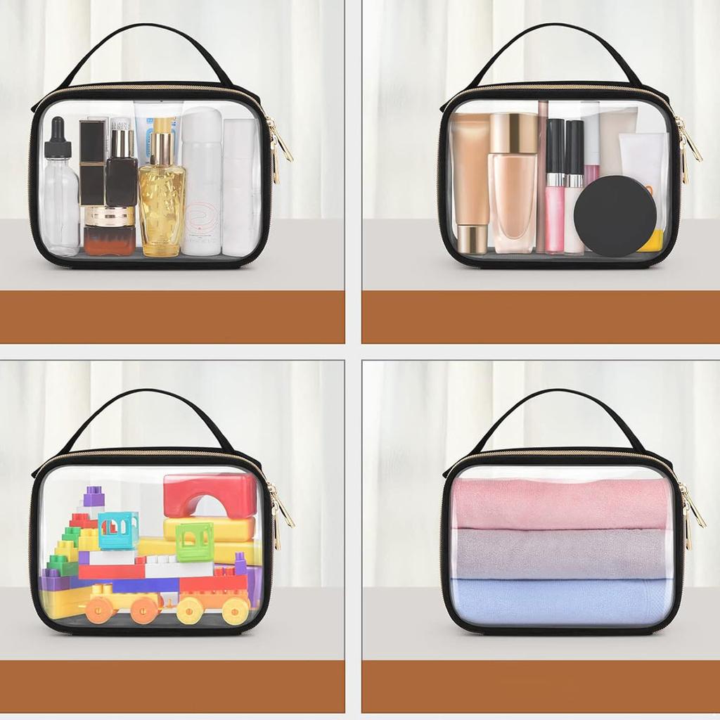 Clear Waterproof PVC Travel Toiletry Bag - Compact Portable Makeup Organizer with Handle & Zipper for Carry-On Luggage