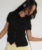 Shirring Snap Short Hoodie Black