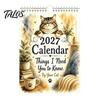 Large Grid Monthly Planner 2027 Cat Wall Calendar with Watercolor Illustrations, for Thick Paper Hanging Home Office, Coil Binding, 12x8 Inches Office