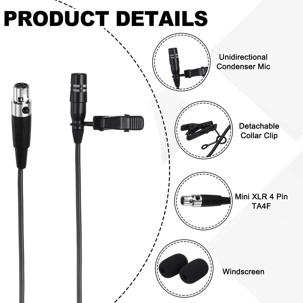 uxcell Lavalier Pin Microphone 4-Pin TA4F Condenser Omnidirectional Wired 1m Small Microphone for Presenters Musicians Actors