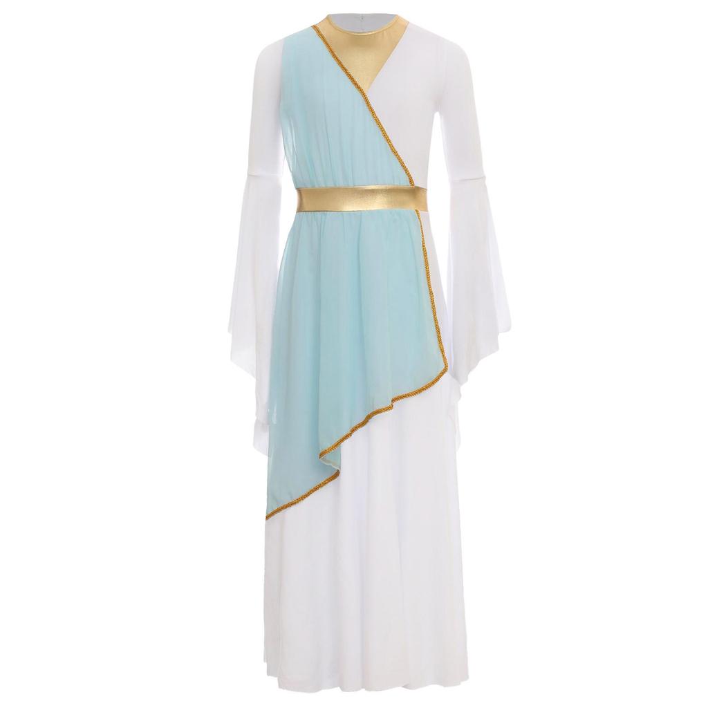 Halloween & Party Dress for Girls: Ancient Greek Princess Costume with Long Sleeves, Contrast Colors for Performance & Play