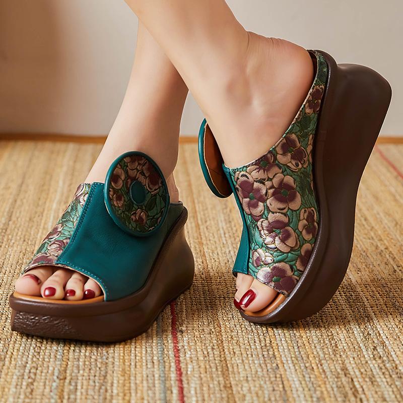 GKTINOO Fish-mouth Summer Genuine Leather Slippers Women Sandals 2025 New Platform Wedges Slippers Ethnic Sandals Women Shoes