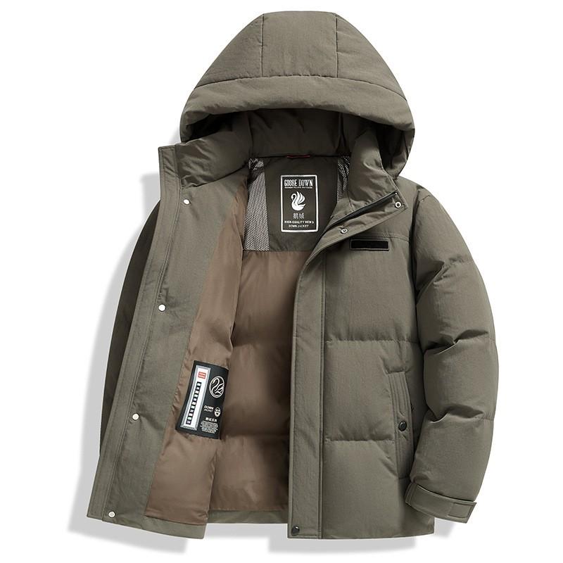 Mens Winter Down Jacket Stand Collar Detachable Hood Thick Warm White Duck Business Casual