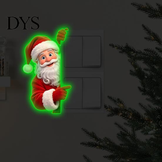 Nighttime Guidance Holiday Ornaments Glow in The Dark Santa Claus Switch Sticker, Decorative PVC Luminous Wall Decal for Christmas Removable Seasonal