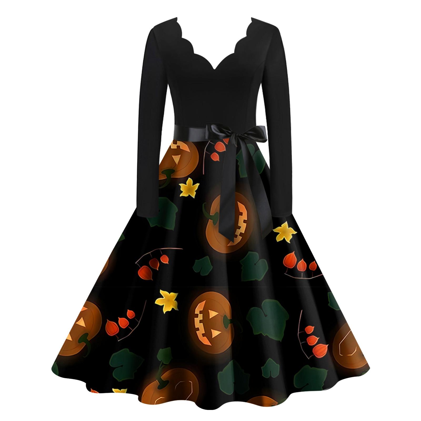Хэллоуин Женское Повседневное Модное Платье с V-образным Вырезом и Принтом В Винтажном — фото 8