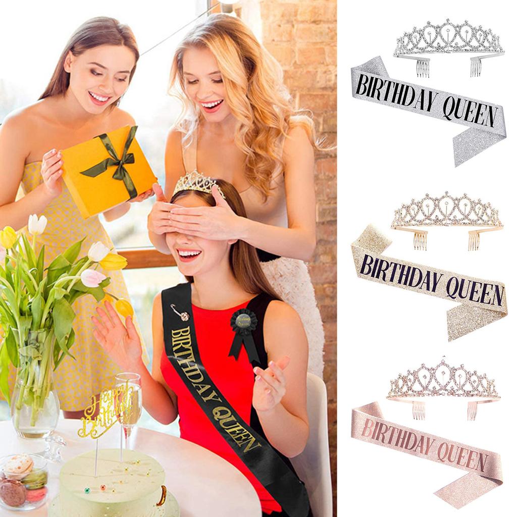Birthday Decorations for Girls Birthday Sash Rhinestones Crown Tiara Birthday Gifts for Women Birthday Party Decorations