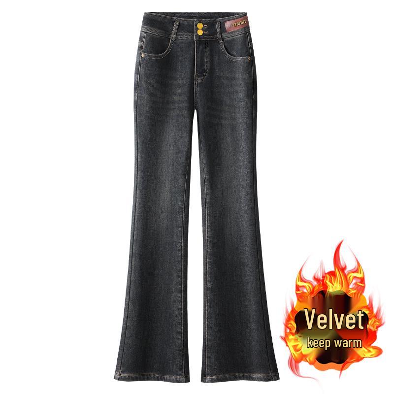 

Женские джинсы клеш с высокой посадкой, на флисовой подкладке, слим-эффектом - Новый ретро-стиль для осени/зимы 2024 2XL