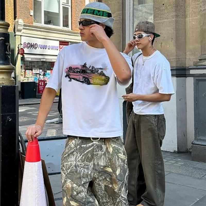 Herren Grafik T-Shirt Oversized Baumwolle Print Vintage Hip Hop Harajuku Mode Sommer Kurzarm Oberteile T-Shirt Y2k Streetwear Kleidung