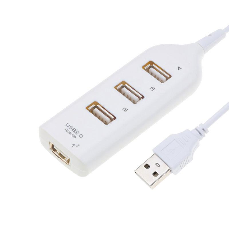 4-портовый высокоскоростной USB-концентратор с кабелем, мини-концентратор USB-разветвителя, USB 2.0-концентратор, портативный адаптер, универсальный для ноутбука белый