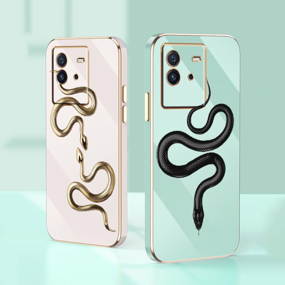 N71 Black Gold Snake Plating Edge Myk TPU telefonvesker for Samsung A54 A13 A14 S24 Plus S23 Ultra S20 S21 FE A55 A05 A52s Støtsikkert deksel