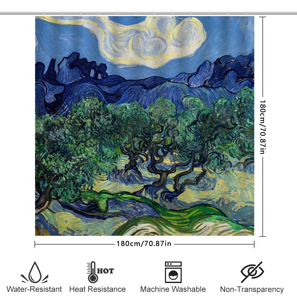 Waterproof Shower Curtain Featuring Van Gogh'S The Olive Trees At Night Perfect For Your Bathroom Decor