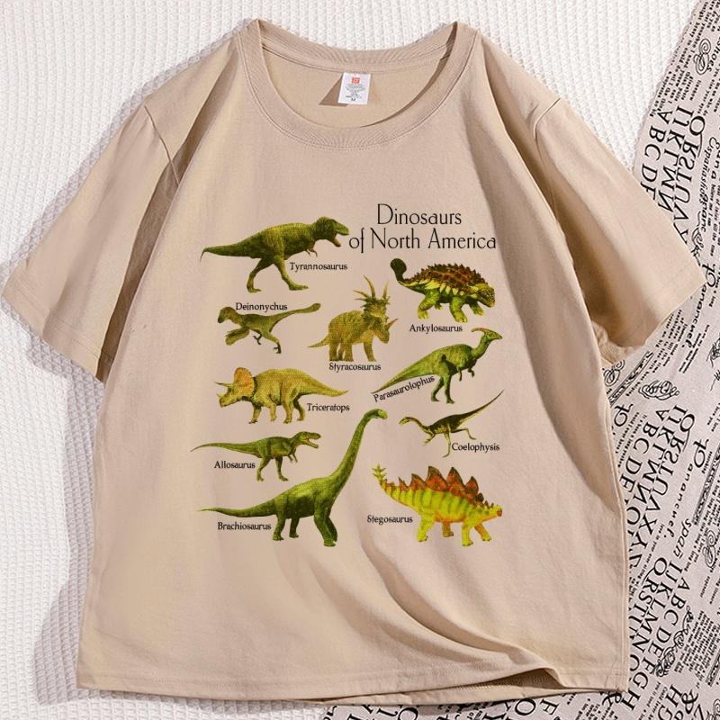 Vintage 90s Dinosaur Species Graphic Tee Cotton Short Sleeve Printed Tshirt Casual Round Neck Cool Loose Streetwear Clothing