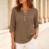Women's Casual Color V-Neck Three-Quarter Sleeve Button T-Shirt Top
