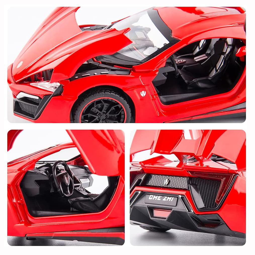 Supersportovní model Supersport Lykan v měřítku 1/24, stahovací auto ze zinkové slitiny se zvukem a světlem pro děti, chlapec, dívka dárek
