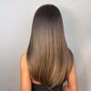 HENRY MARGU Ombre Dark Black Brown Synthetic Wigs with Bangs Layered Hair Wig for Black Women Party Cospaly Heat Resistant