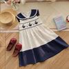 Nautical Sailboat Embroidered Girls' Sleeveless Cotton Dress