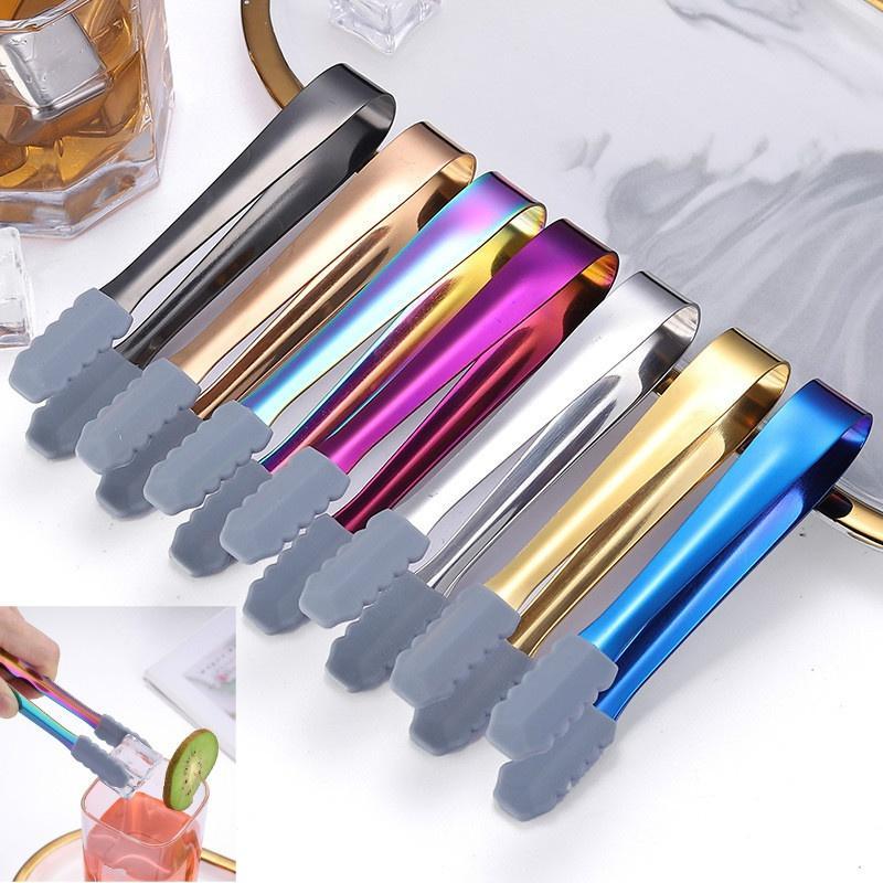 304 Stainless Steel Ice Tongs with Silicone Head Non-slip Creative Gilded Food Ice Tongs