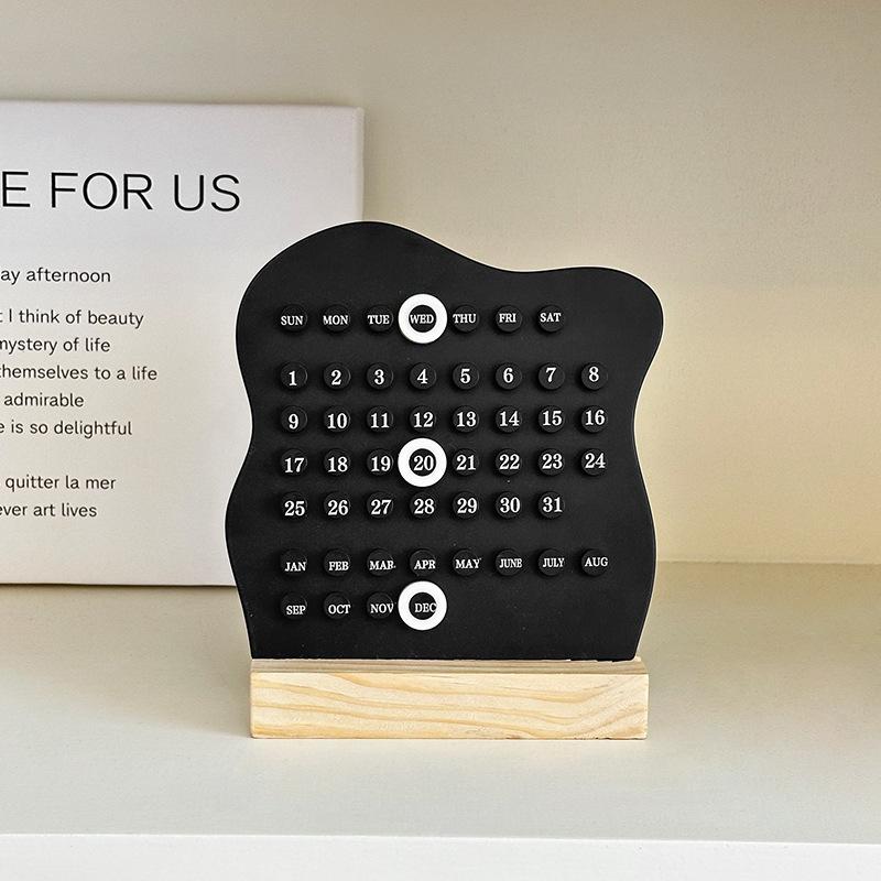 Wooden DIY Cloud Ring Calendar Cute Adjustable Week Month Date Display Wooden Base Round Rings Home Office Desk Decoration
