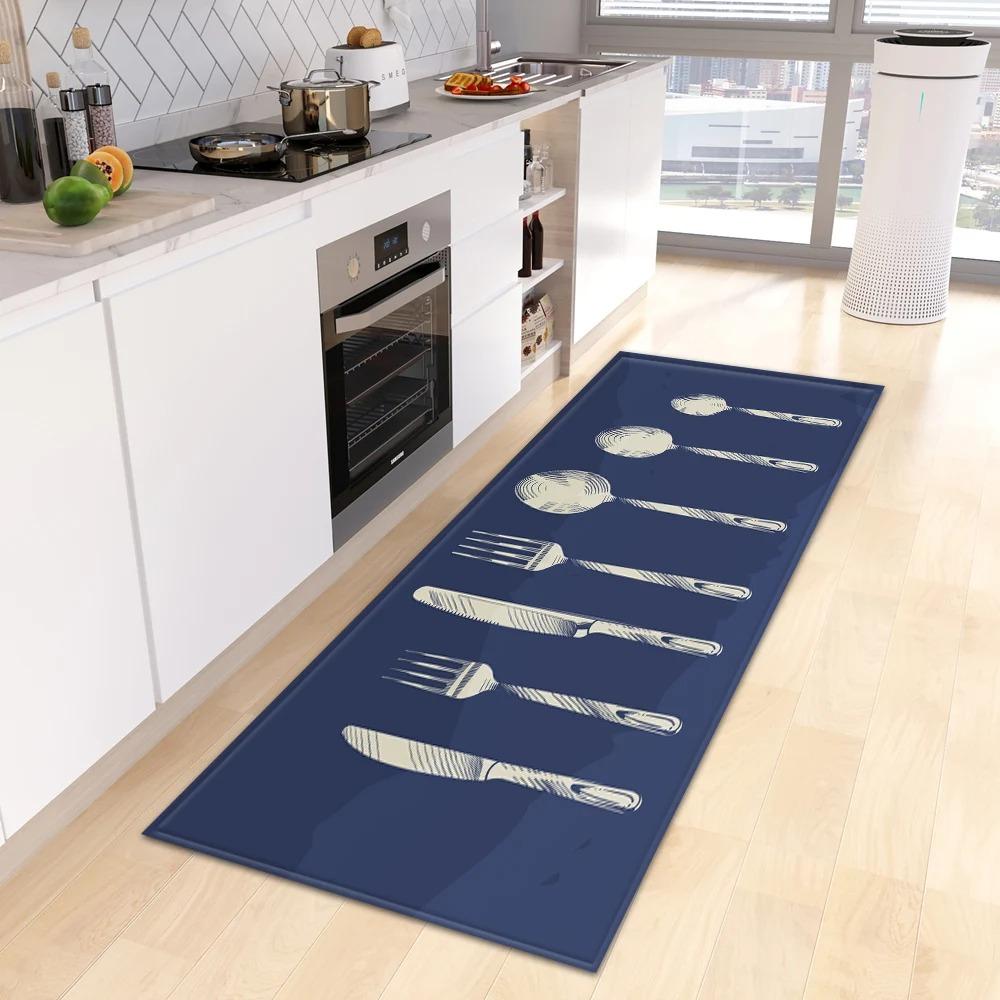 Kitchen Carpet Mat Rug Home Decoration with Cooking Utensils Food Pattern Non-Slip Floor Mat for Kitchen Living Room Home Mat