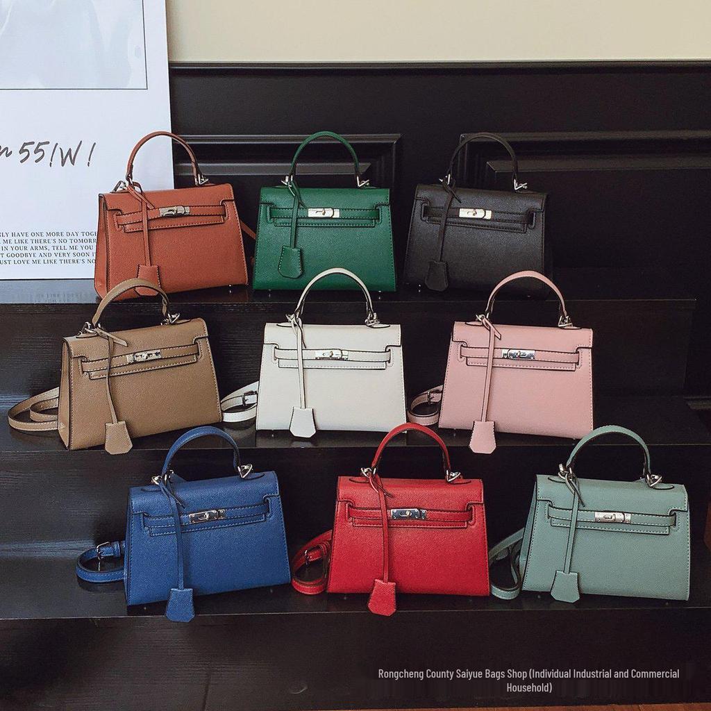 Women's Versatile Lychee Pattern Kelly Bag - Fashionable Large-Capacity Shoulder and Crossbody Handbag