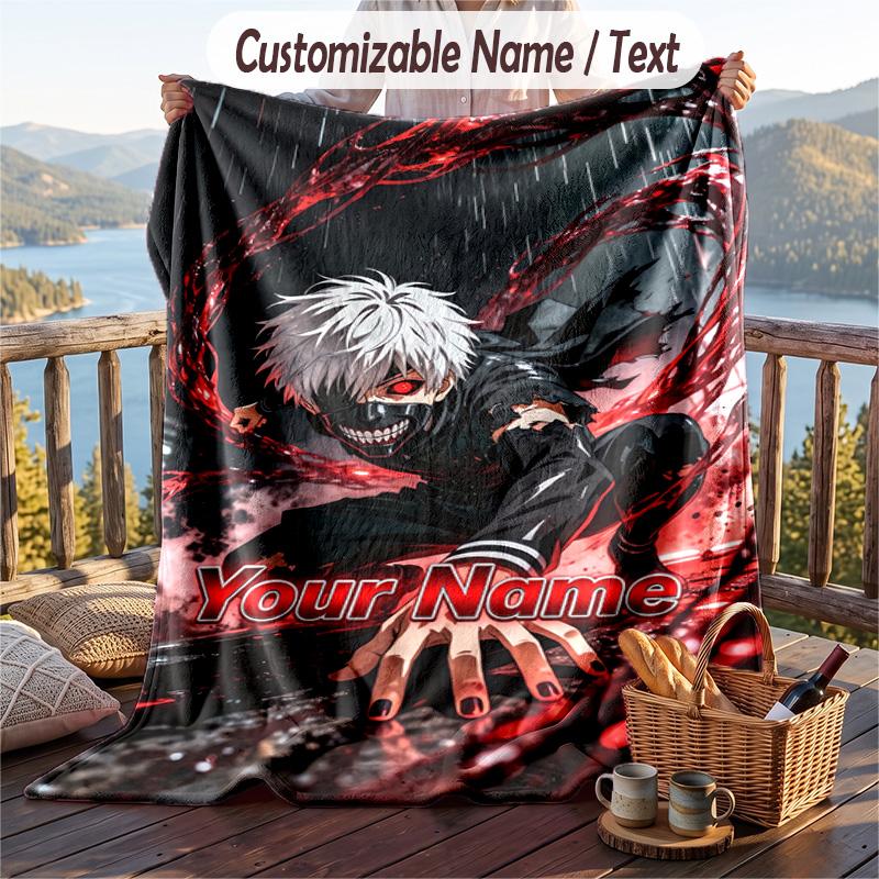 Personalized Flannel Throw Blanket,Tokyo Ghoul Custom Printed Name, Cozy Plush Blanket For Home Use