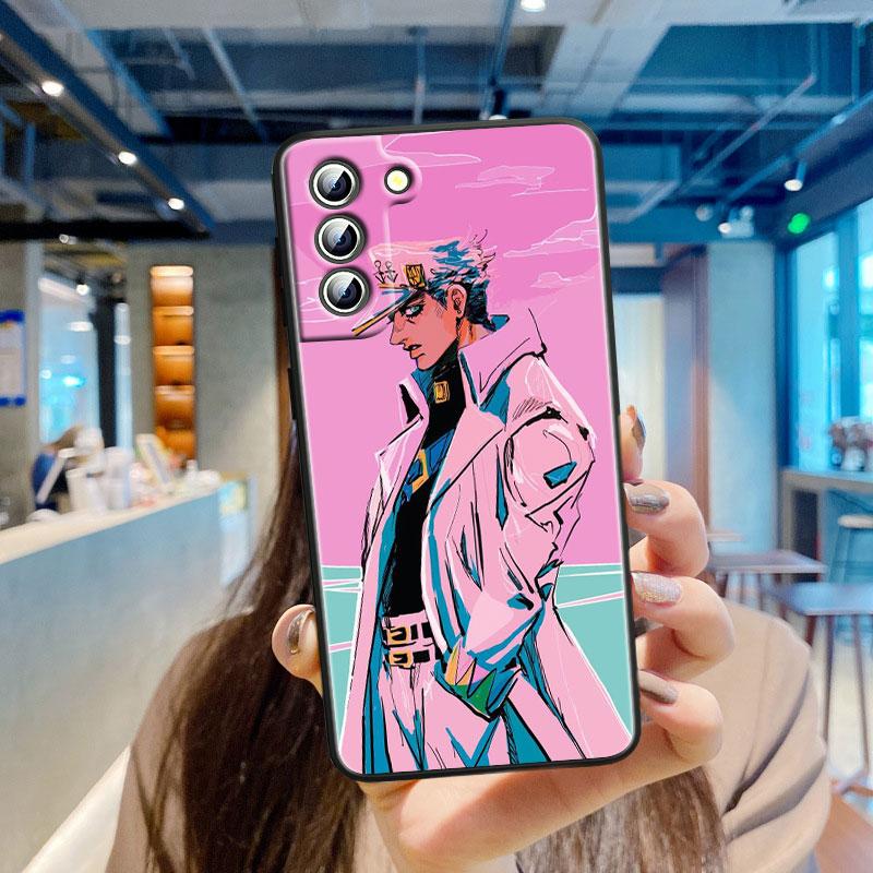 Cartoon Anime JoJo Jotaro Kujo Phone Case For Samsung S23 S22 S21 S20 S10 S8 Note 20 A9 A73 A71 A53 A33 Ultra Plus FE Black
