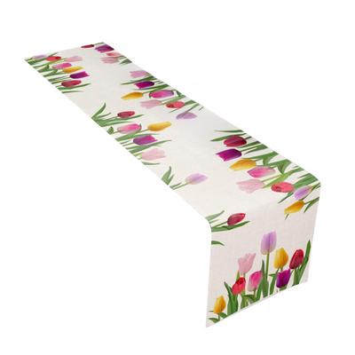 Tulip Table Runner Spring Summer Floral Linen Tablecloth Blooming Flowers Table Protector for Dining Table Home Farmhouse Decor Picnic Party