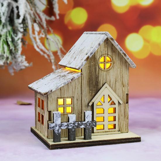 Christmas House Wooden Glowing Decorative Festival Ornamental Table Centerpieces Ornaments Kids Gift Mini LED Light Xmas Village Farmhouse Tabletop