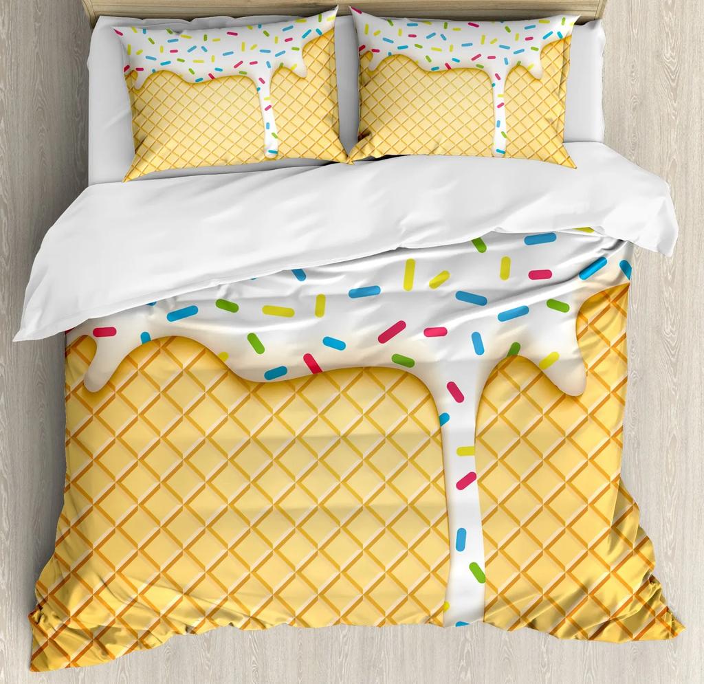 Cartoon Image Bedding Set Melting Ice Cream Pattern Decorative Image Bedding Set With Pillowcase Kids Women Holiday Gift