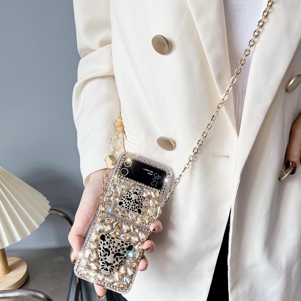 Phone Cases Samsung,Luxury Full Rhinestone Phone Case with Leopard Head & Wrist Strap, Full Coverage