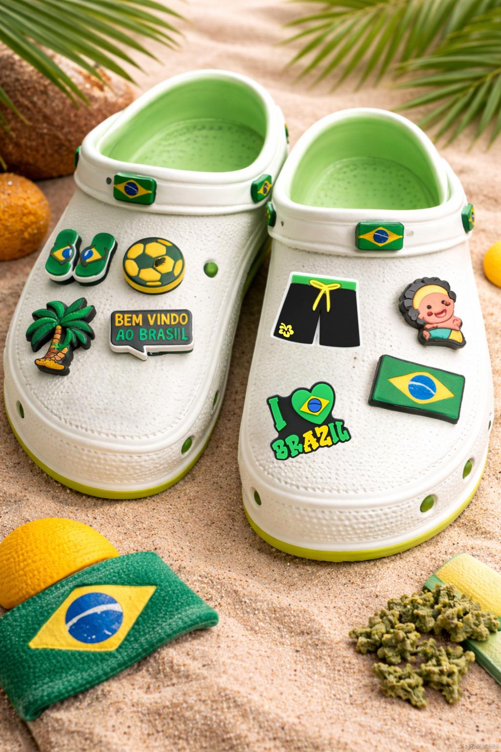 

Джибитсы Бразилия Футбол набор 8 шт Jibbitz Brazil украшения для крокс аксессуары для Crocs украшения на кроксы декор для обуви подарок футболисту різнокольоровий