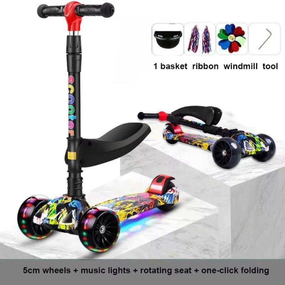 Çocuklar için Tekerlek Işıklı 3 Tekerlekli Scooter 2'si 1 Arada Oturma/Ayakta Durma Çocuk Yürümeye Başlayan Çocuklar Oyuncak Tekmeli Scooterlar Açılır Koltuk Ayarlanabilir Yükseklik
