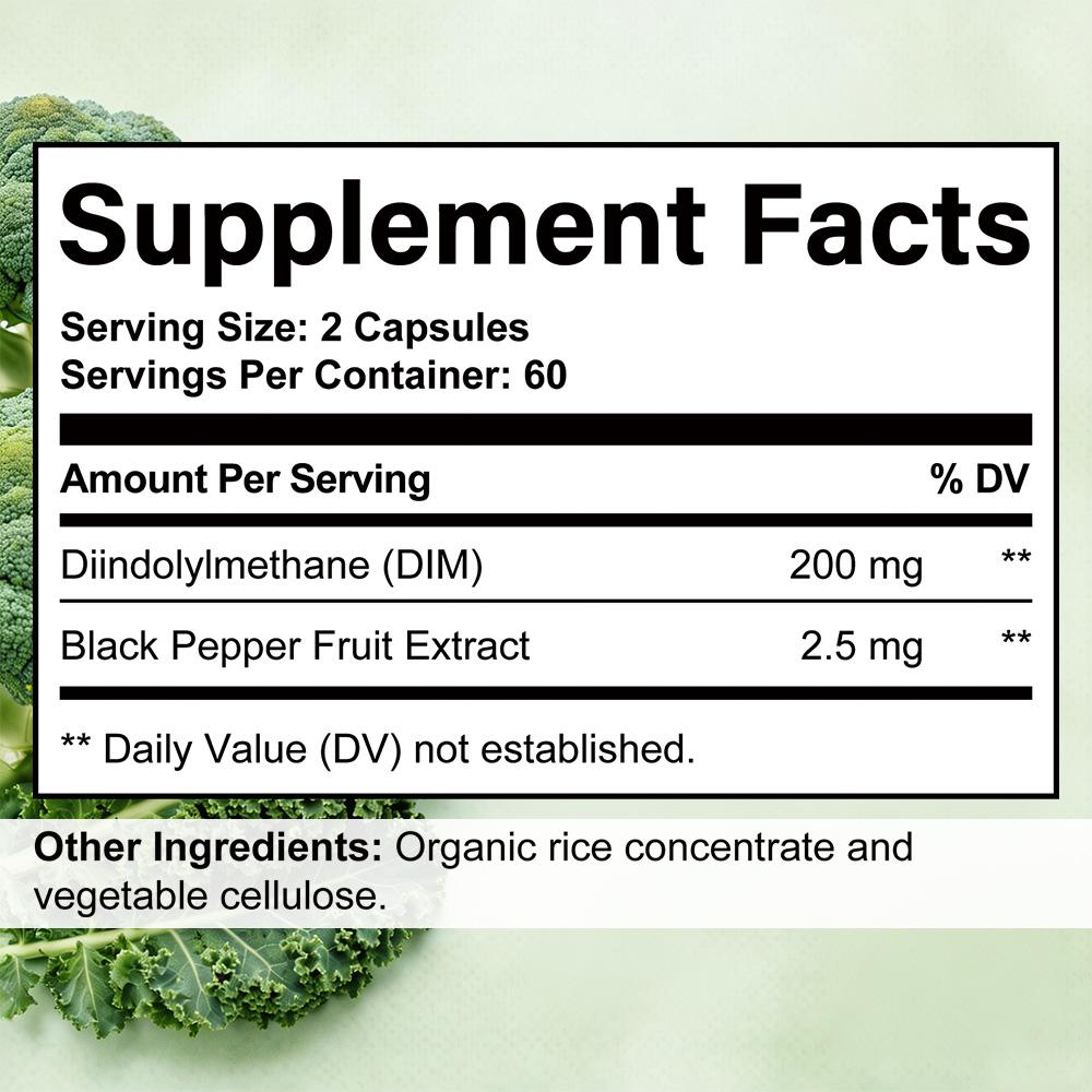 Diindolylmethane (Dim) Supplement, With Black Pepper Fruit Extract, 120 Capsules Per Bottle