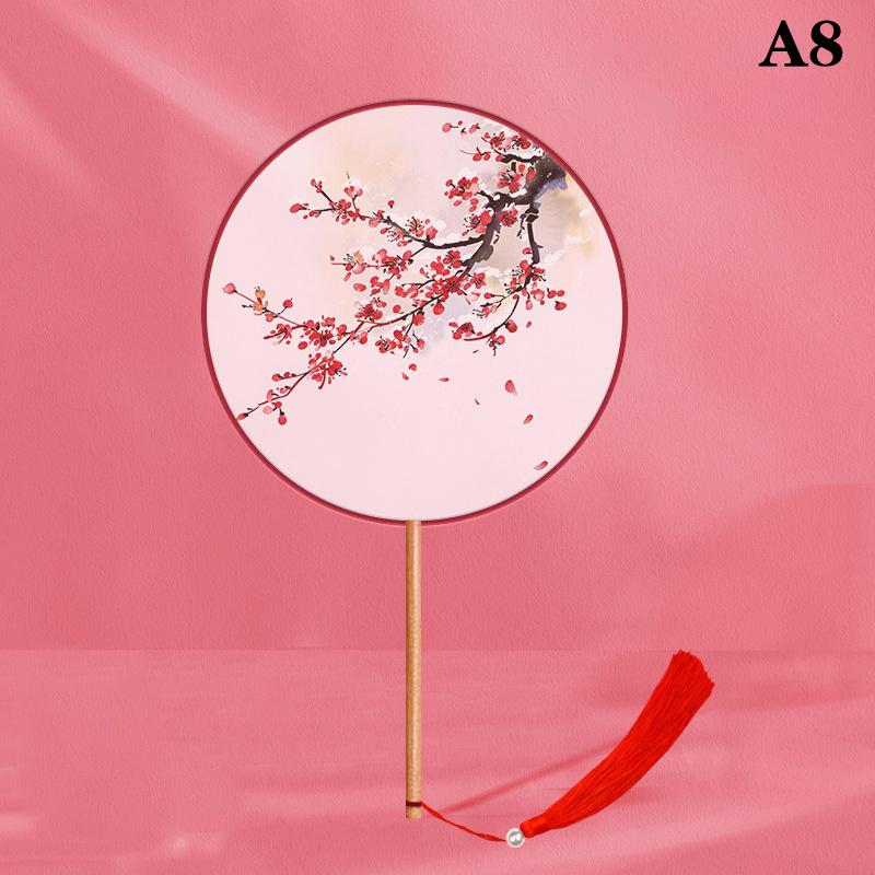 Chinesischer Runder Handfächer Vintage Druck Seidenfächer Antike Quaste Tanzhandfächer Cheongsam Tang Anzug Hochzeitsfeier Accessoires