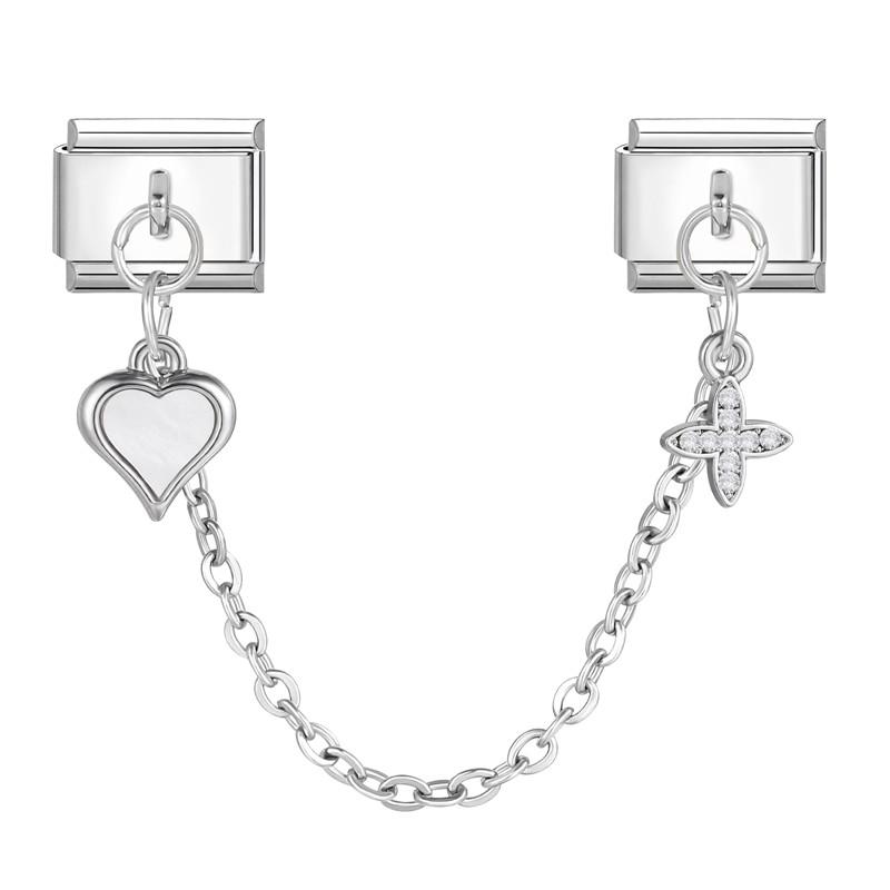 Flowers Moon Star Butterfly Heart Zircon Tassel Chain Italian Charm Links Fit 9mm Bracelet Stainless Steel DIY Jewelry Making
