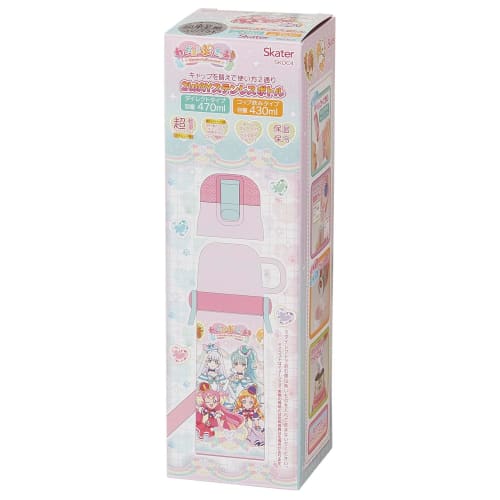 Skater Children's Stainless Steel Water Bottle 2way Direct Drinking 470ml Wandafuru PreCure Cup Drinking 430ml Child-Friendly Lightweight Type Girls T