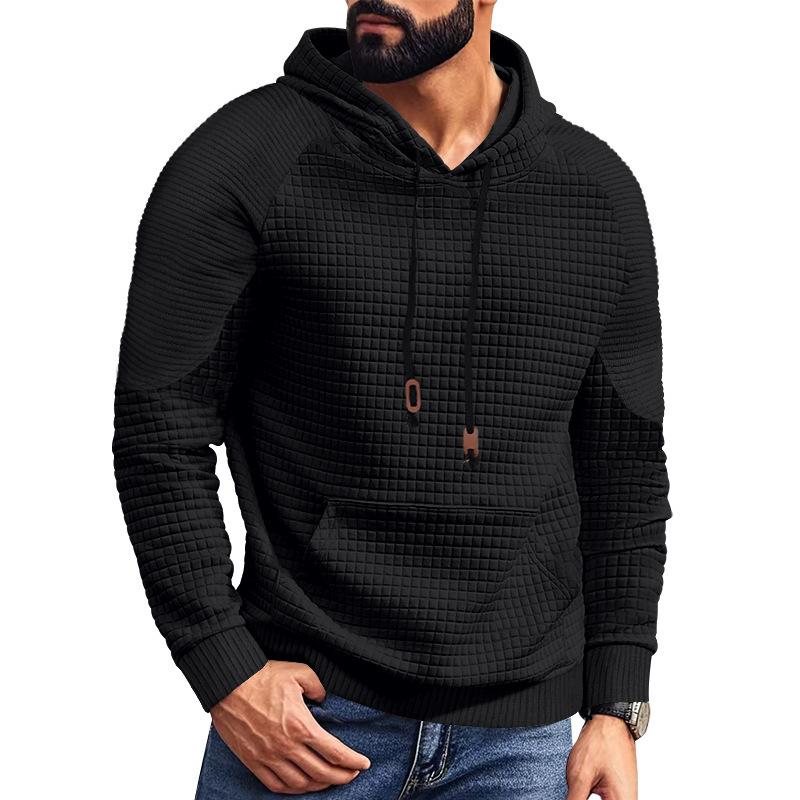 Men's Casual Jacquard Sweatshirt for Men's Plaid Hooded Large Pocket Sweatshirt