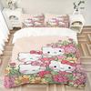 3pcs Hello Kitty In a Field of Flowers Pattern Bedding Three-Piece Set (1 Cover + 2 Pillowcases, No Fillings), This Printed Bedding Set Is S