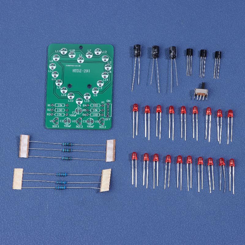 Diy Heart-Shaped Led Flowing Lights Electronic Kit 18 Red Led Light Pcb Soldering Kit With Battery Box Dc3V Circuit Board Module