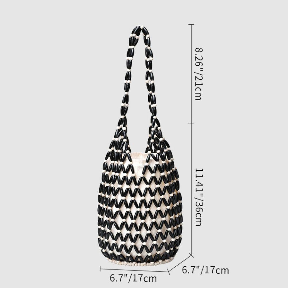 Elegant Bohemian Woven Hand Bag Female Style Handmade Wooden Bead Tote Exquisite Design Bucket Shoulder Bag Female Fashion