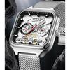 Luxury Men's Quartz Watch Fashion Square Case Week Date Display Waterproof with Silicone/Mesh Band Casual Wristwatch for Men