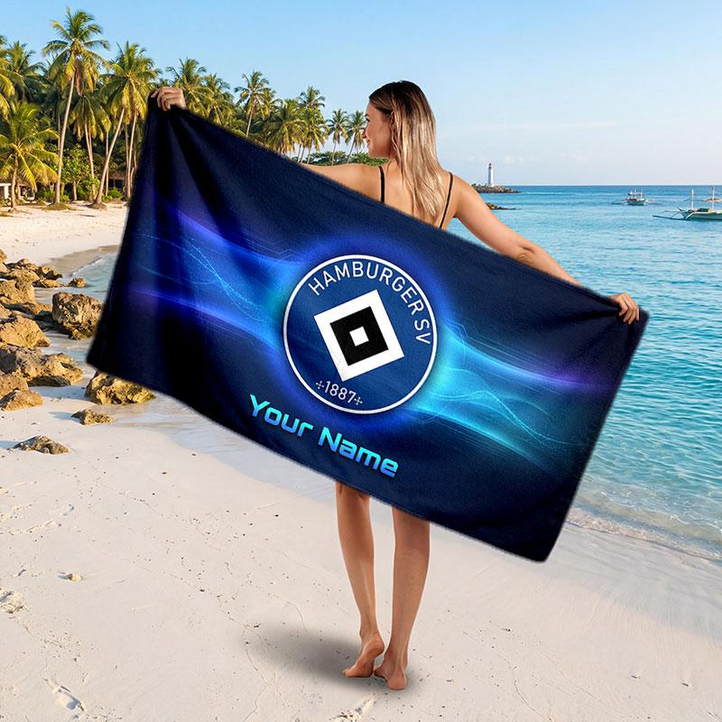 Hamburger SV Custom Beach Towel, Personalized Name Text Print, Football Logo Soft Quick‑Dry Towel Holiday Gift