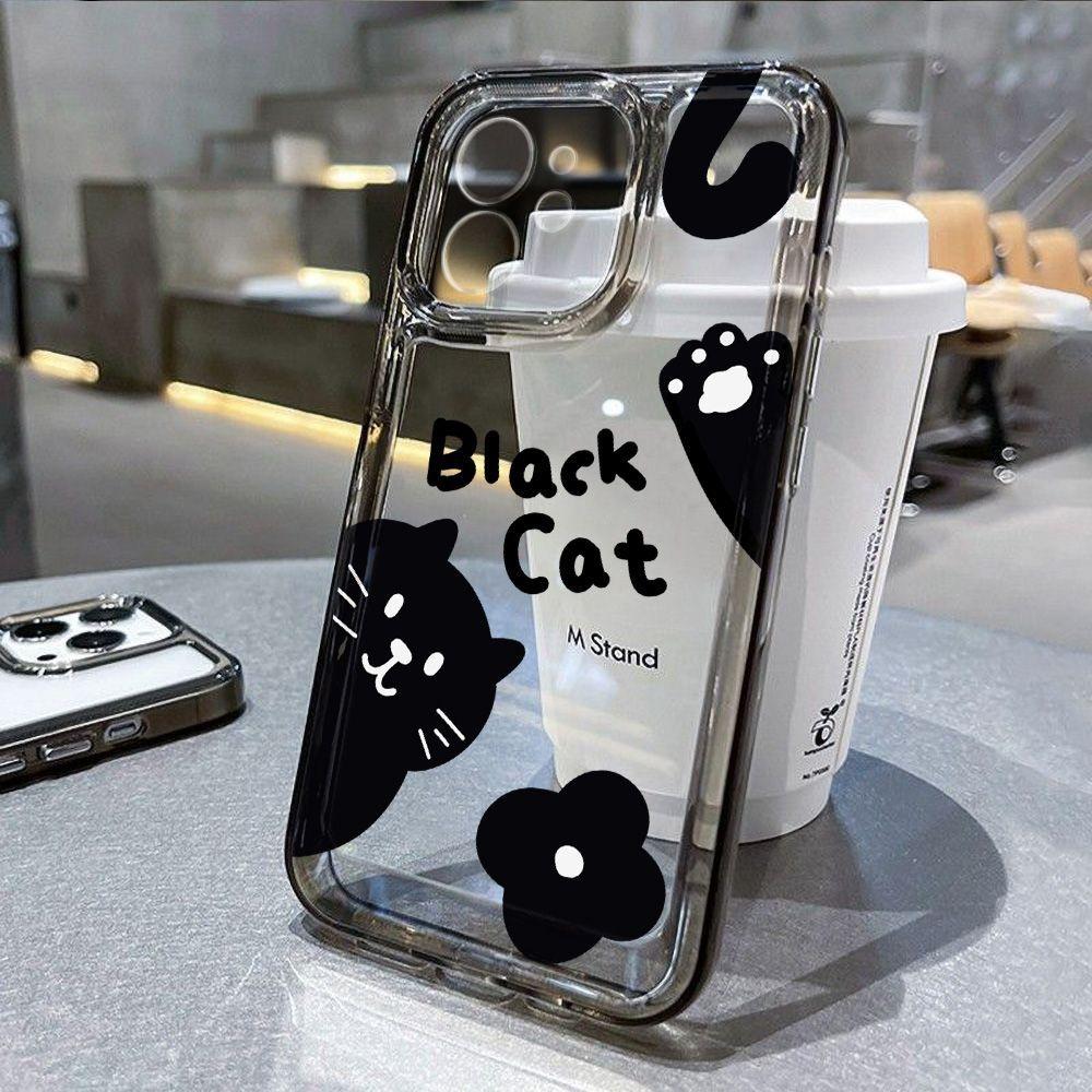 Cute Little Black Cat for iPhone17promax Space Phone Case Apple 16 Transparent 14/13 Fine Hole 15