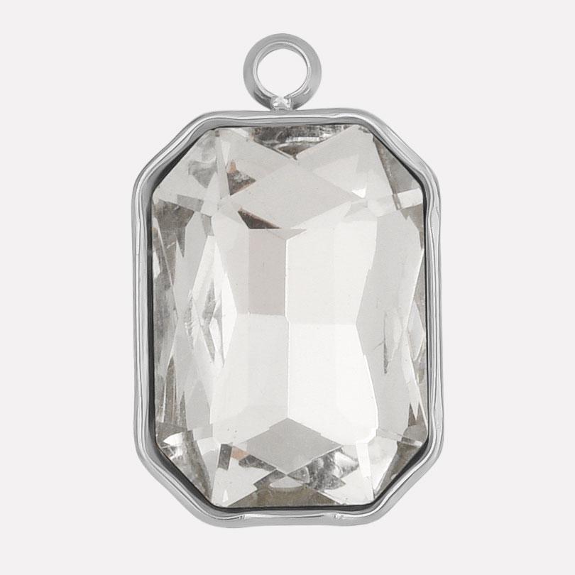High Quality Big Glass Rhinestone Stainless Steel Rectangle Charms For Jewelry Making Supplies Real Gold Plated No Fade Pendants