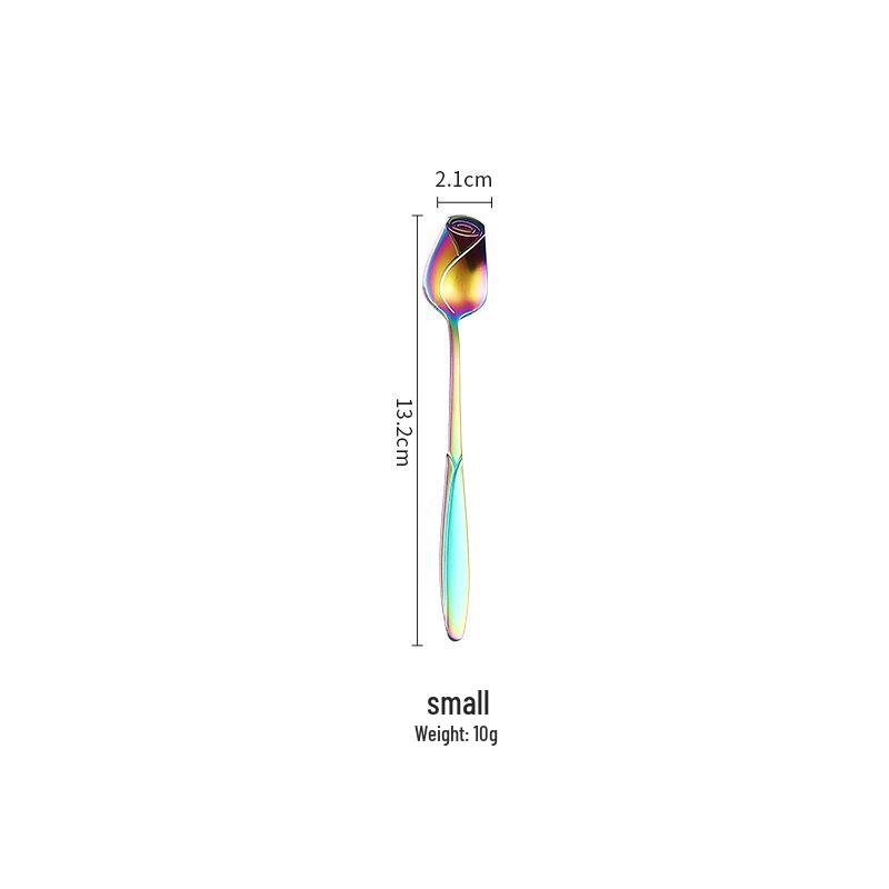 Colorful Rose Flower Stainless Steel Stirring Spoon - Long Handle for Coffee, Dessert & Ice Cream