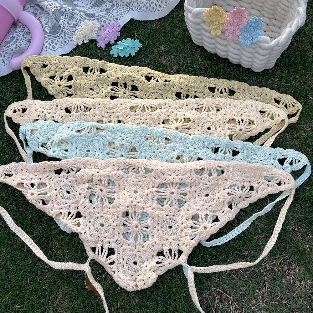 Modischer Strick-Kopfschal Damen Französischer Pastoralstil Dreieck Stirnband Handgemacht Gehäkeltes Stirnband Tuch Retro Blumen-Kopfschal