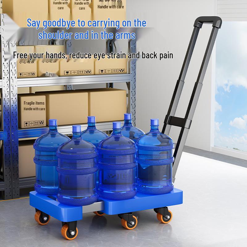 Folding Six-Wheel Silent Hand Truck with Telescopic Drawbar for Express Delivery