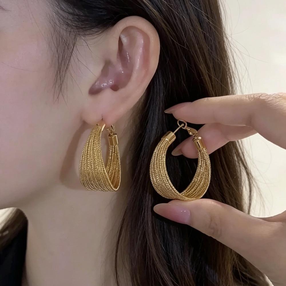 Exaggerated Geometric Multi-layer Hoop Earrings, Gold Color Big Line Dangle Drop Earrings Fashion Jewelry Gifts for Women