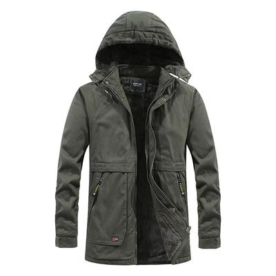 Windbreaker Coat Mid-length Men's Middle-aged and Elderly Coat Thickened Washed Cotton Work Jacket for Men