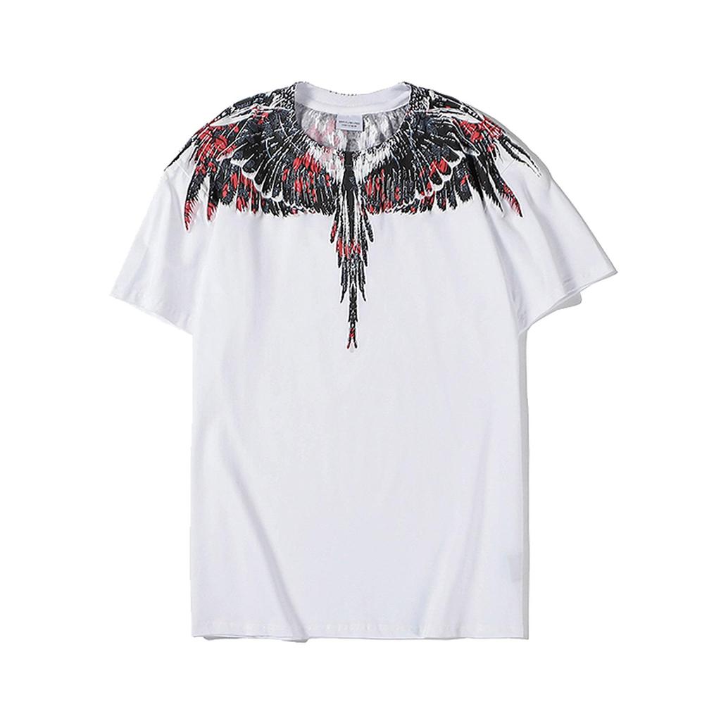 Marcelo Classic Phantom Wings Short Sleeve T-Shirt with Colorful Feathers and Lightning Design